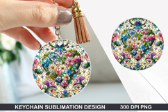 Flower Keychain Sublimation - Spring Keychain PNG Design Product Image 1