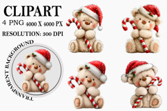 Whimsical Christmas Teddy Bear Clipart Watercolor PNG Product Image 1