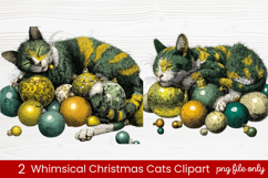2 Whimsical Christmas Cats Clipart | Cute Festive Cat PNG Product Image 1