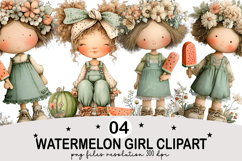 Watermelon Girl Clipart Watercolor png Product Image 1