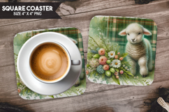 Cute Sheep, Holiday Themes, Buffalo Plaid Square Coaster PNG Product Image 1