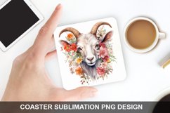 Goat And Flowers - Coaster Sublimation Design Product Image 1