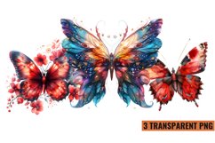 Watercolor Butterflies With Flowers Clipart PNG , Product Image 1