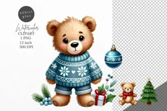 Christmas clipart, Teddy bear clipart, Winter clipart, Product Image 1