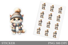 Cute Cat Sticker Design. Winter Cat Sticker Printable Product Image 1