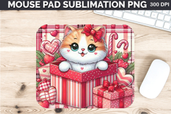 Watercolor Cat Mouse Pad Sublimation - Valentines PNG Design Product Image 1