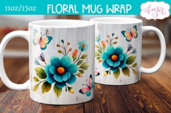 Spring floral mug wrap sublimation PNG, Butterflies mug png Product Image 1