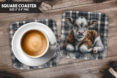Cute Cow, Farm Animals, Buffalo Plaid Square Coaster PNG Product Image 1