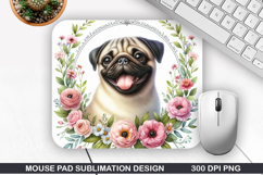 Dog Flower Mouse Pad Sublimation, Animals Mouse Pad PNG Product Image 1