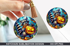 Pumpkin Cat Keychain Sublimation - Halloween Keychain PNG Product Image 1