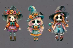 Watercolor Halloween Zombie Doll. PNG sublimation Product Image 4