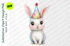 Watercolor Birthday Bunny Clipart Illustration With PNG Product Image 1