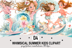 Whimsical Summer Kids Clipart Watercolor Png Product Image 1
