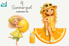 Whimsical Summer Fruit Girls Clipart, Summer Girls Clipart Product Image 1