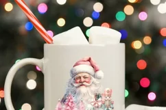 Santa Claus Smiley Face Png, Pastel Christmas Scene, Pink Product Image 4