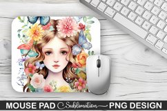 Rainbow Butterfly and Flowers Sublimation Mouse Pad Design Product Image 1