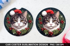 Christmas Cat Car Coaster PNG, Funny Cat Car Coaster Product Image 1