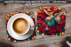 Poinsettias Coaster Sublimation, Christmas Coaster PNG Product Image 1