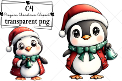 Whimsical Penguin Christmas Clipart Watercolor PNG Product Image 1