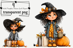 Witch Pumpkin Autumn Girl Clipart Watercolor PNG Product Image 1