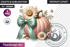 Floral Dreamy Pastel coquette pumpkin with bow PNG Clipart Product Image 1