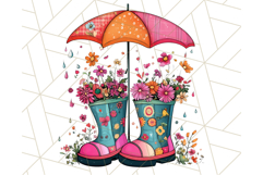 Floral Rain Boot Clipart PNG Spring Umbrella Bouquet Art Product Image 2