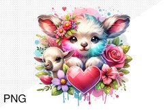 Baby Animals With Heart With Flowers- Clipart Sublimation Product Image 1