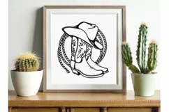 Cowboy boots print art svg, Cowboy hat rodeo lasso cut file Product Image 4