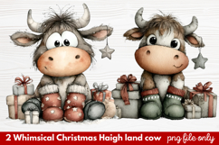 2 Whimsical Christmas Highland Cow Clipart | Cute Festive Product Image 1