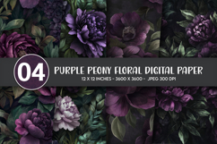Purple Peony Floral Digital Paper Product Image 1