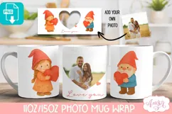 Valentines Photo Mug Wrap template, Cute gnomes PNG Product Image 1