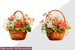 Watercolor Flower Basket Clipart, Flower Basket PNG Product Image 1