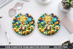Sheep Car coaster sublimation, Easter Coaster PNG Design Product Image 1