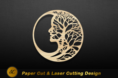 Woman tree profile circular design wood Laser Cut Product Image 1