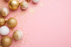 Gold Christmas Balls Background, Pink Christmas Background Product Image 1