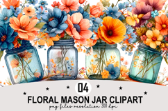 Whimsical Floral Mason Jar Clipart Watercolor png Product Image 1