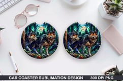 Foxes Wolves Car Coaster Sublimation| Foxes Coaster PNG Product Image 1
