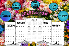2028 calendar templates with flower frame Product Image 1