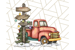 Vintage Christmas Truck Clipart PNG, Retro Holiday Vehicle Product Image 4