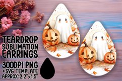Watercolor Ghosts Teardrop Earring Design Halloween PNG Product Image 1