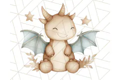 Watercolor Baby Dragon Clipart, Cute Nursery Fantasy PNG Product Image 2