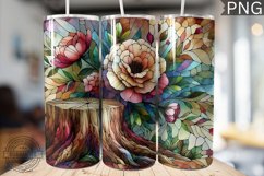 Watercolor Flower Wooden Stump Tumbler - High Quality 3Dpi Product Image 1
