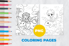 Cute boy on a dragon Coloring Pages | Coloring book Product Image 1