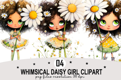 Whimsical daisy girl Clipart Watercolor PNG Product Image 1