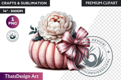 Shabby Chic Pink Coquette Pumpkin with bow PNG fall Clipart Product Image 1