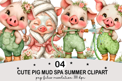Cute Pig Mud Spa Summer Clipart png Watercolor png Product Image 1