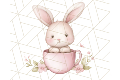 Pastel Pink Easter Bunny Egg and Flowers Clipart PNG Product Image 2