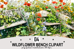 Whimsical Wildflower Bench Clipart Watercolor png Product Image 1