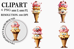 Quirky Ice Cream Clipart Watercolor PNG Product Image 1