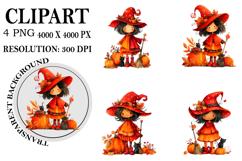 Whimsical Halloween Girl Clipart Watercolor PNG Product Image 1